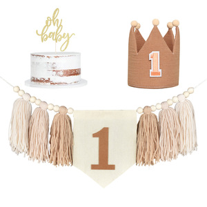 Lot de Décorations Premier Anniversaire Bébé : Guirlande à Pompons pour Chaise Haute et Chapeau, <span class=keywords><strong>Cadeau</strong></span> de Douche pour Garçons et Filles - Product Image 5