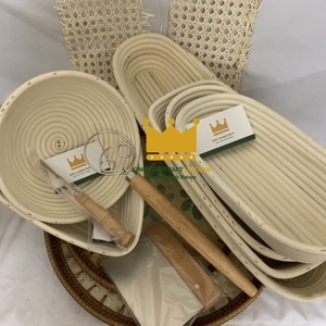 Panier de levage en rotin naturel fait main pour la cuisson du pain au levain, Brotform rond avec emballage personnalisé à marque privée - Product Image 3