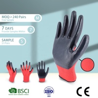 Gants enduits de nitrile robustes résistants à l'huile rouge lisse noir avec poignée ferme gants de travail de protection pour la sécurité de la construction