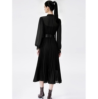 Nouvelle Robe Plissée Chic et Décontractée à Col Montant et Manches Longues en Mousseline de Soie Couleur Unie pour Femme – Collection Printemps