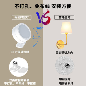 Led Night Light Round Rotatable Wall <b>Lamp</b> Remote Control <b>Rechargeable</b> Usb Powered Home Decoration Lighting - Product Image 1