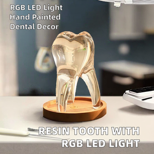 โมเดลรูปฟันทำจากโพลีเรซิ่นอย่างดี พร้อมไฟ LED RGB ส่องสว่าง ฐานไม้ คริสตัล ตกแต่งโต๊ะทำงาน เป็นมิตรกับสิ่งแวดล้อม สำหรับงานทันตกรรม - Product Image 2