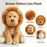 Boneka Singa Plushie Custom, Bulu Lembut Keriting, Cocok untuk Hadiah dan Dekorasi Rumah