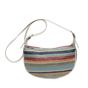Oem Odm Custom Rainbow Stripe <b>Straw</b> Crossbody Woven <b>Straw</b> Crescent Hobo Beach <b>Straw</b> Shoulder <b>Bag</b> Women Sling Purse Handbag - Product Image 3