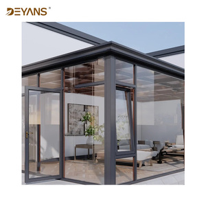 <span class=keywords><strong>Solarium</strong></span> en verre au design minimaliste avec grandes fenêtres pleine hauteur, cadre en aluminium sur mesure pour salle à manger et bureau intérieurs - Product Image 2