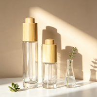 Botol Tetes Kaca 15ml 30ml dengan Tutup Tekan Bambu, Botol Minyak Esensial Isi Ulang untuk Toner Kosmetik, Serum & Cairan