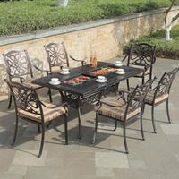 Vente directe usine – Ensemble table de jardin rectangulaire en aluminium moulé avec foyer et double grille pour l'extérieur