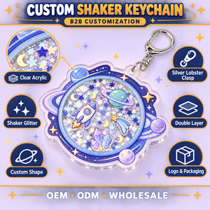 Porte-clés shaker en acrylique personnalisé Planète, avec fusée spatiale à paillettes, breloque transparente pour sac, vente en gros, fabrication OEM ODM - Product Image 4