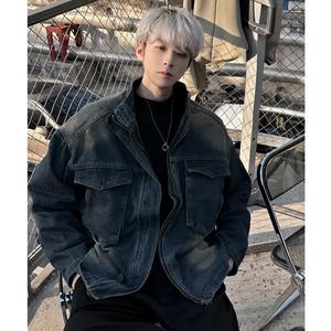 Veste longue en jean coupe-vent à capuche avec col rabattu et manches lanternes en fourrure, style Hip Hop High Street Euro-Américain, pour le printemps - Product Image 2