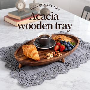 アカシア木製サービングトレイ脚付き多目的ディスプレイ台座ライザーボード石鹸香水キャンドルスポンジバスルームキッチン - Product Image 5