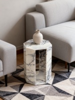 Table d'appoint octogonale en marbre blanc naturel, table d'appoint de salon géométrique moderne et table basse