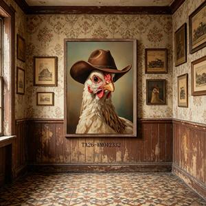 Juego de 3 Cuadros Decorativos Rústicos de Animales de Granja: Vaquero del Oeste, Gallina, Vaca Highland, Vaca Holstein, Decoración Divertida para Casa de Campo - Product Image 6