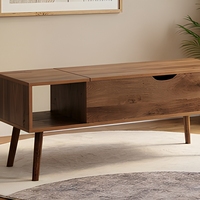 Table basse carrée FONDLIVE en chêne avec plateau relevable, design scandinave moderne en bois, 3 tiroirs, marron classique personnalisé