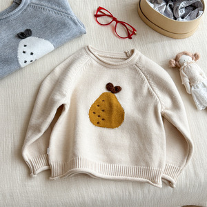 Tongxingyuan Girls Sweater Beige Gray 380 Round Neck Jacquard Knit Cotton Autumn Winter Wear - Product Image 3