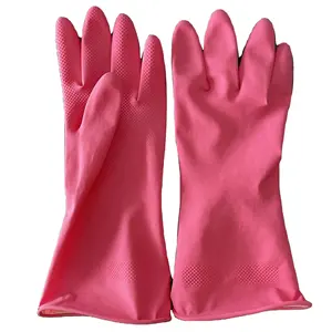 ถุงมือยางหนาใช้ในครัวเรือนสำหรับล้างจานสีชมพู