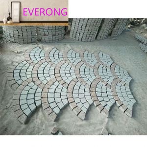 Dalles de pavé personnalisées en granit chinois, double couleur mélangée, en forme d'éventail, effet flammé, pour extérieur, <span class=keywords><strong>prix</strong></span> de gros au m² - Product Image 3