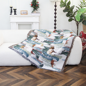 بطانية منسوجة مخصصة بتصميم كرتوني من البوليستر والقطن مع شراشيب جاكار، مناسبة للتخييم والنزهات - Product Image 2