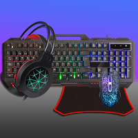 Combo de Teclado Mecánico RGB 4 en 1, Ratón y Auriculares con Cable, Retroiluminación LED, Directo de Fábrica, para Gamers de PC