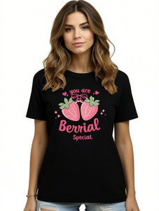 T-shirt da donna Berry Special, girocollo, manica corta, stampa di San Valentino, casual, primavera estate, vestibilità comoda - Product Image 1
