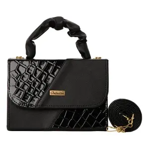 Sac bandoulière Fana Special Niki en cuir noir à motif losanges, portable, pour usage quotidien, sac à bandoulière pour femme - Product Image 4