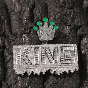 UWIN Collar con Colgante de Corona de Rey de Latón con Circonitas, con Esmalte Verde Luminoso en Forma de Gota, Joyería Hiphop para Raperos - Product Image 5