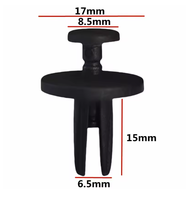 Clips de fixation noirs en plastique à poussoir pour garnitures de carrosserie automobile, tête de 17 mm, tige de 8,5 mm, pointe de 15 mm, tige de 6,5 mm, clips rivets pour panneaux de véhicule