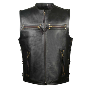 Gilet d'été décontracté pour homme en cuir véritable, col mandarin, respirant, multi-poches, pour le travail, la photographie et la pêche, sans manches - Product Image 1