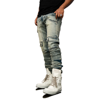 Pantalon en denim tactique empilé et fuselé à l'acide pour hommes, multi-poches, utilitaire, cargo, streetwear, jean skinny extensible solide pour couple