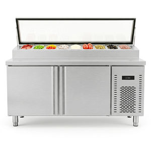 Réfrigérateur de <span class=keywords><strong>comptoir</strong></span> commercial en acier inoxydable de qualité supérieure à 2 portes pour salades et <span class=keywords><strong>pizzas</strong></span>, table de préparation de <span class=keywords><strong>pizzas</strong></span> - Product Image 2
