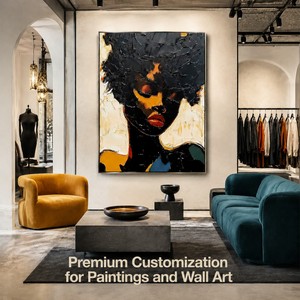 Grande Decorazione da Salone, Dipinto Astratto su Tela Fatto a Mano, Figura Femminile Nera Senza Volto, Arte Murale 3D, Ritratto e Figura - Product Image 2