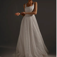 Robe de mariée élégante et moderne pour femme, sans manches, de haute qualité, avec une petite traîne, ornée de paillettes brillantes, coupe trapèze, longueur au sol, dos lacé