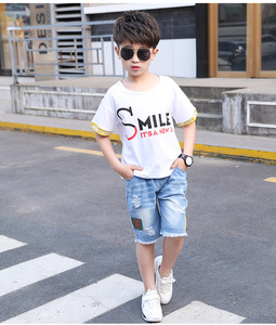 Vente en gros de vêtements pour enfants, nouveaux modèles, ensembles de vêtements, t-shirts et shorts en jean pour enfants - Product Image 2