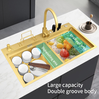Évier de cuisine moderne or personnalisable double cuvette de haute qualité trois trous éviers de cuisine multifonctionnels en acier inoxydable 304