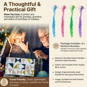 סיטונאי מברשת לשיניים תותבות ראש כפול זיפים רכים ידית ג'ל ארגונומית ניקוי שיניים תותבות לנסיעות - Product Image 6