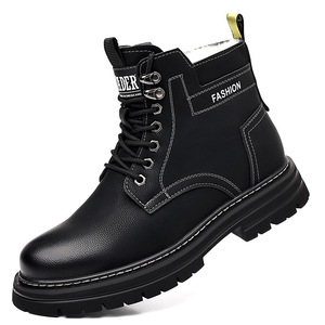 Botas Martin para hombre, botines cálidos con forro de piel para invierno, punta redonda, cordones, suela de goma, color sólido, cuero artificial - Product Image 5