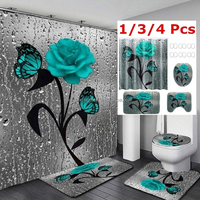 Vente en gros, rideau de douche écologique et imperméable pour salle de bain, couleur claire, fleur lavable, paysage naturel