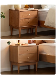 طاولة سرير عصرية من خشب الدردار الصلب بتصميم اسكندنافي بسيط مع درجين للتخزين في غرفة النوم وغرفة المعيشة - Product Image 6