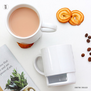 Taza de cerámica creativa con soporte para galletas, taza blanca de color sólido para café, té y bebidas, con asa, hecha a medida. - Product Image 3