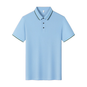 Polo uni en polyester avec bordure contrastée, vêtement d'été à manches courtes pour homme, idéal pour le quotidien - Product Image 4