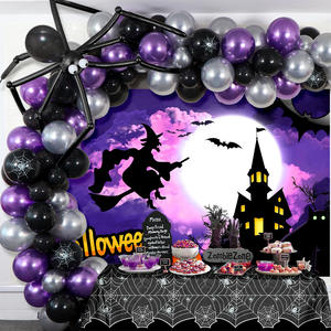 Vente en gros de ballons de <span class=keywords><strong>film</strong></span> d'aluminium sorcière araignée d'Halloween ensembles de ballons ronds en latex noir violet de 10 pouces pour la fête d'Halloween - Product Image 3