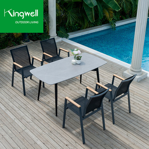 Chaises longues en aluminium modernes pour patio extérieur, imperméables, empilables, chaises de salle à manger de jardin pour adultes, utilisation en cour - Product Image 2