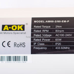 มอเตอร์ม่าน A-OK AM68-2/80-EM-<span class=keywords><strong>P</strong></span> ขายดี แรงบิดสูง 2 นิวตันเมตร พร้อมรีโมทคอนโทรล ควบคุมด้วยสัญญาณดรายคอนแทค รองรับแรงดันไฟฟ้ากว้าง - Product Image 2