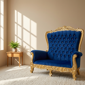 European Royal Ball Chair High Back Velvet Tufted <b>Sofa</b> Bed with Midcentury Design <b>Gold</b> Leaf Wooden Frame for Living Room Bedroom - Product Image 4