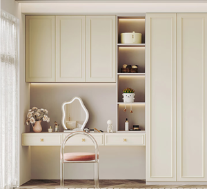 Armoire d'angle moderne en bois massif avec <span class=keywords><strong>bureau</strong></span> <span class=keywords><strong>intégré</strong></span>, coiffeuse en L, portes coulissantes, hauteur réglable, rangement pour <span class=keywords><strong>dressing</strong></span> - Product Image 3