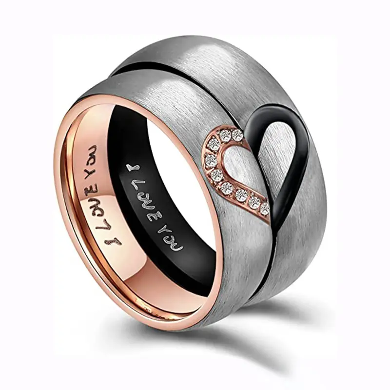 Star union Europe and the United States new ring half heart I love you couples titanium steel frosted wholesale