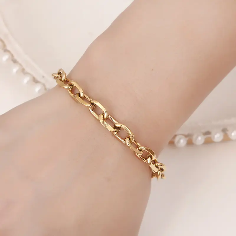 new fashion silver black gold plated stainless steel non tarnish link chain bracelet for women girls