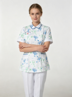 Ensemble d'uniformes infirmiers pour femmes en coton et polyester tissé, à col mandarin et taille cintrée, à motifs floraux, pour hôpital et clinique