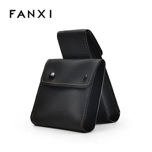 FANXI Black Color PU Leder verpackung Uhren taschen serie mit Samt einsatz Kunden spezifischer Näh beutels chmuck