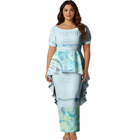 Conjunto de 2 piezas de vestido Puletasi largo para mujer, talla grande, con estampado samoano personalizado y estilo polinesio de dobladillo de cola de golondrina, que incluye top y falda.