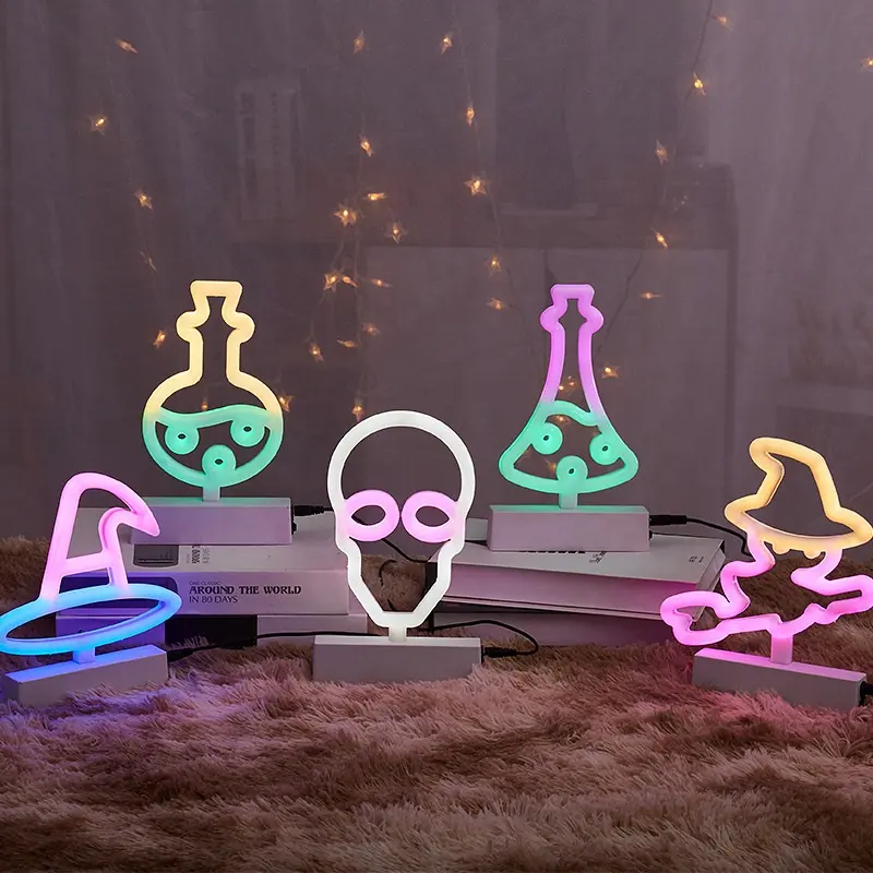 Lampe néon led pour Halloween, en forme de tête de mort, lampe de Table imprimée à piles par USB, en forme de tête de mort, pour publicité, mariage, décoration intérieure